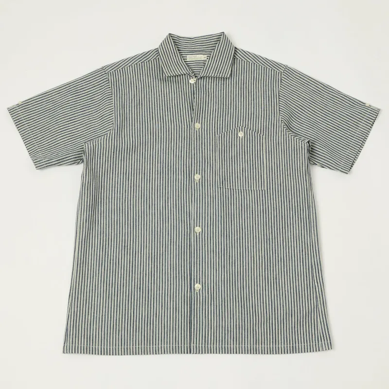 Warehouse & Co 3091 Duck Digger Open Collar Stripe Shirt - White/Navy sold by Son of a Stag