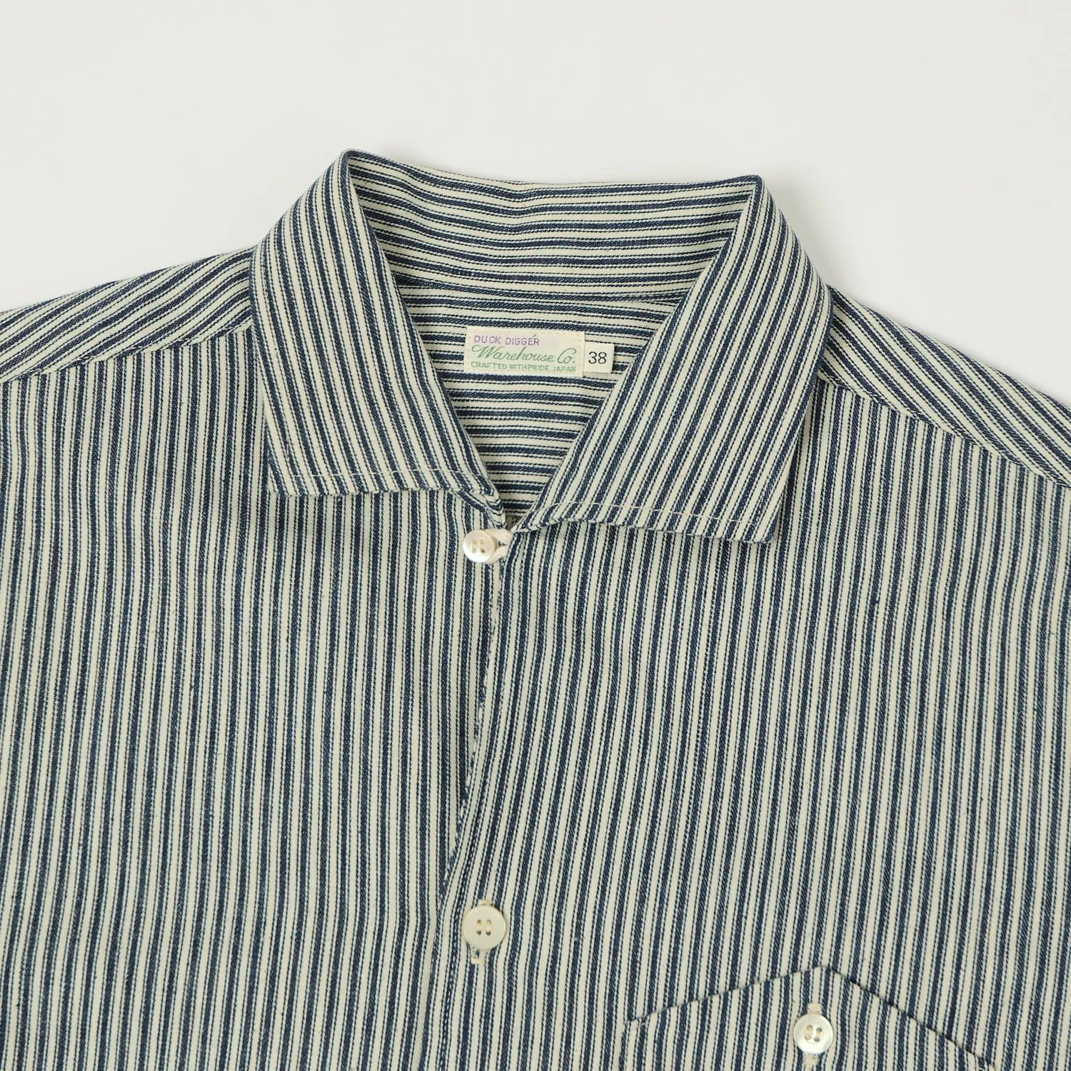 Warehouse & Co 3091 Duck Digger Open Collar Stripe Shirt - White/Navy sold by Son of a Stag product image thumbnail 2