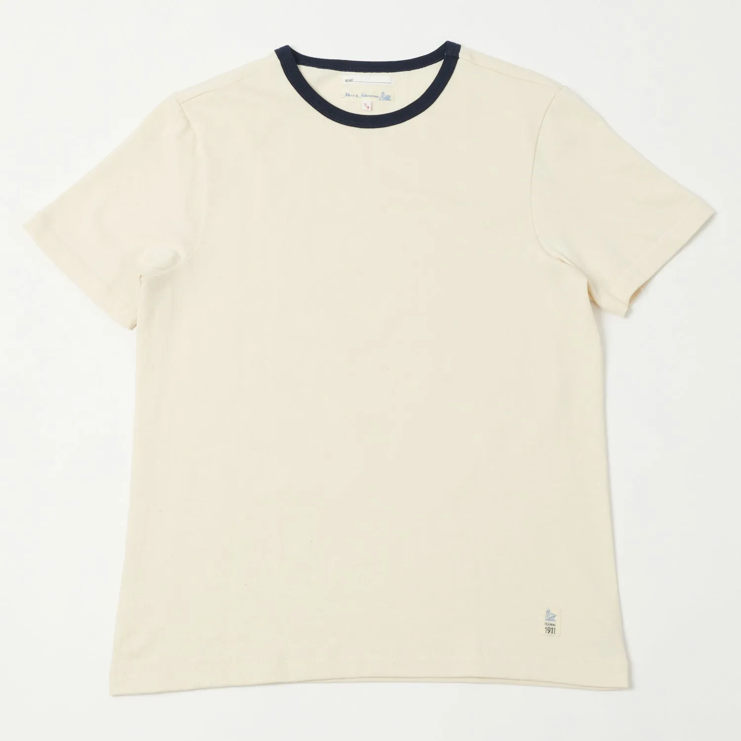 Merz b. Schwanen TR215B Classic Ringer T-Shirt - Nature/Ink Blue sold by Son of a Stag