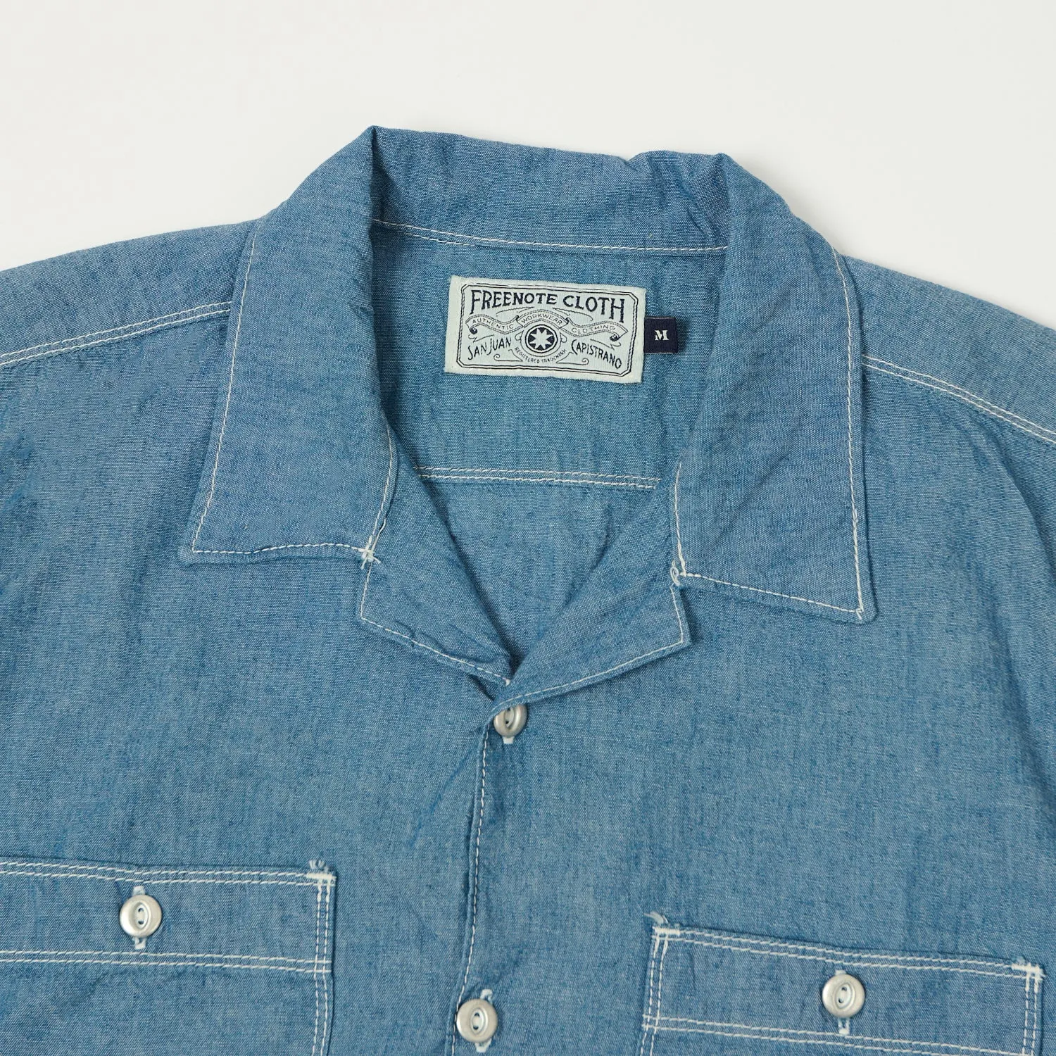 Freenote Cloth 'Dayton' Short Sleeve Chambray Shirt - Blue sold by Son of a Stag product image thumbnail 2