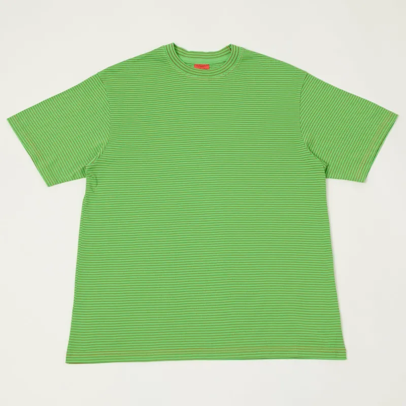 Yonetomi 'New Basic' Garment Dyed Stripe T-Shirt - Green sold by Son of a Stag