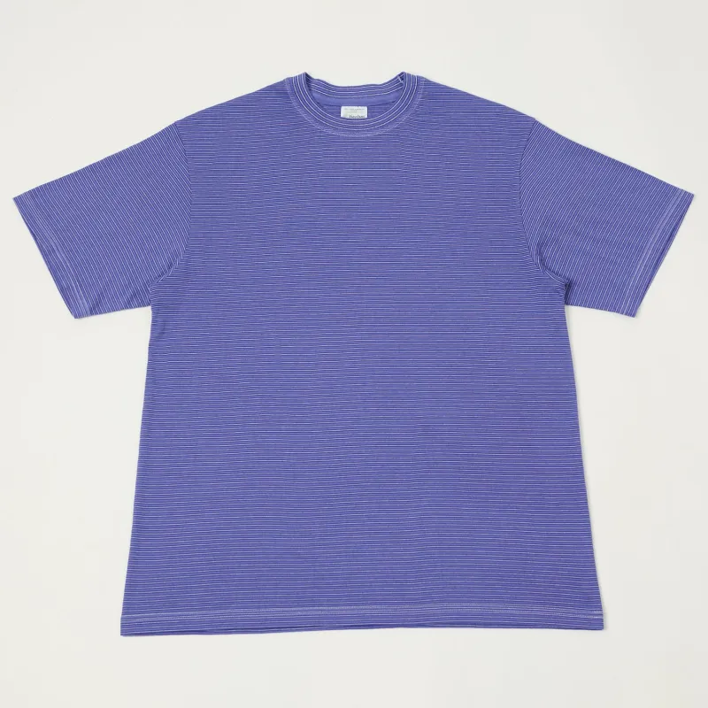 Yonetomi 'New Basic' Garment Dyed Stripe T-Shirt - Purple sold by Son of a Stag