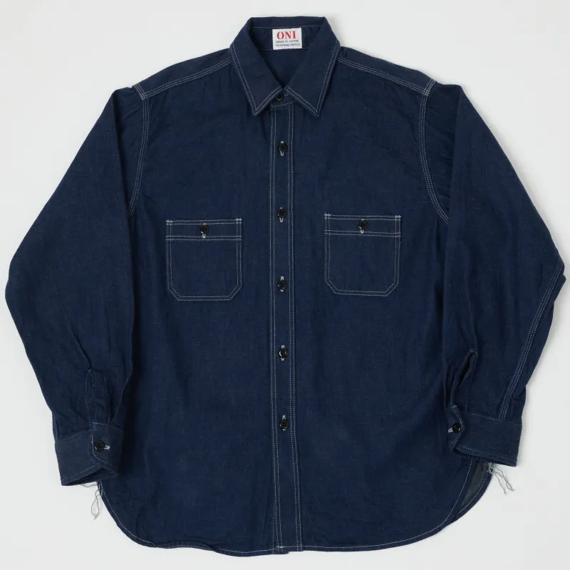 ONI Denim 02105-IDG 'Yokonezu' 10oz Denim Grey Weft Work Shirt - Rinsed sold by Son of a Stag