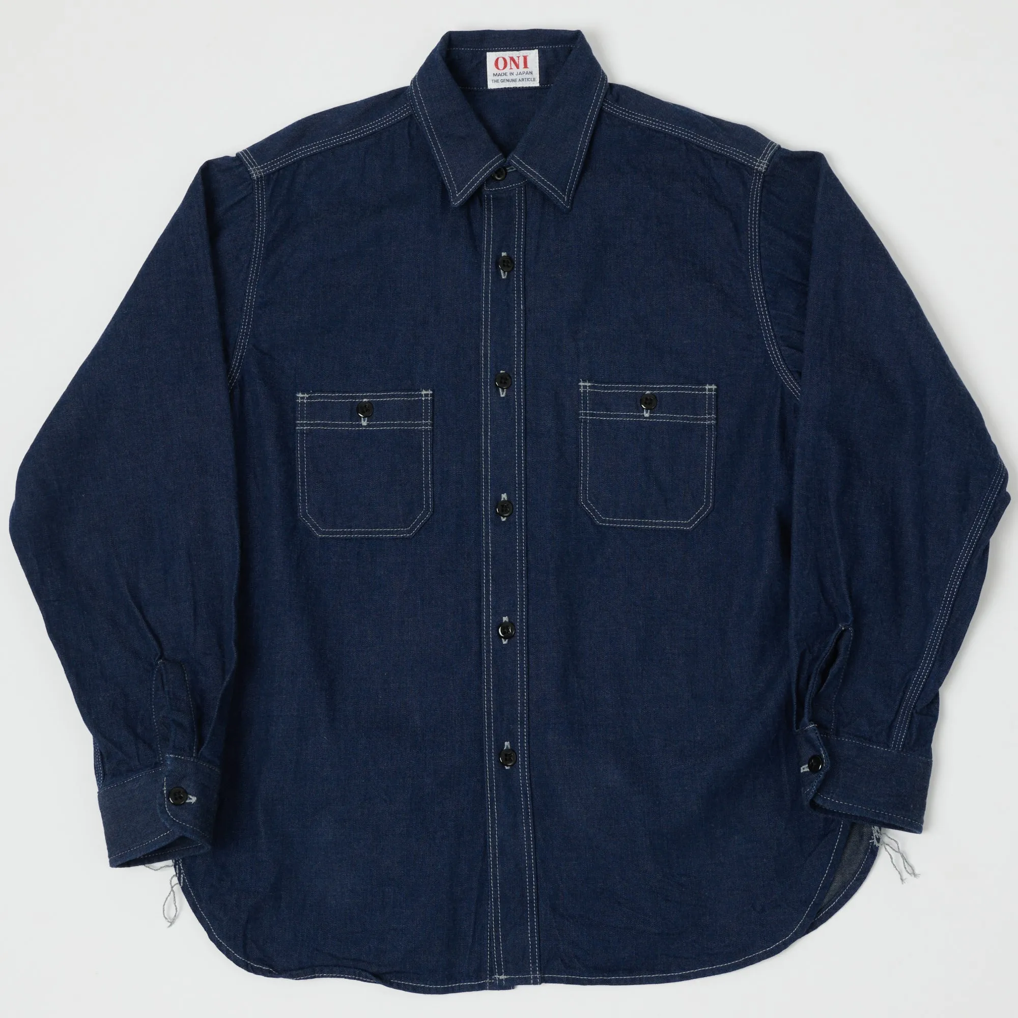 ONI Denim 02105-IDG 'Yokonezu' 10oz Denim Grey Weft Work Shirt - Rinsed sold by Son of a Stag