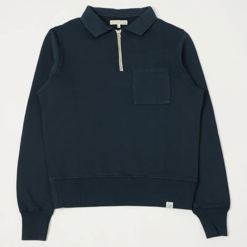 Merz b. Schwanen 'Good Basics' Quarter Zip Sweatshirt - Denim Blue sold by Son of a Stag