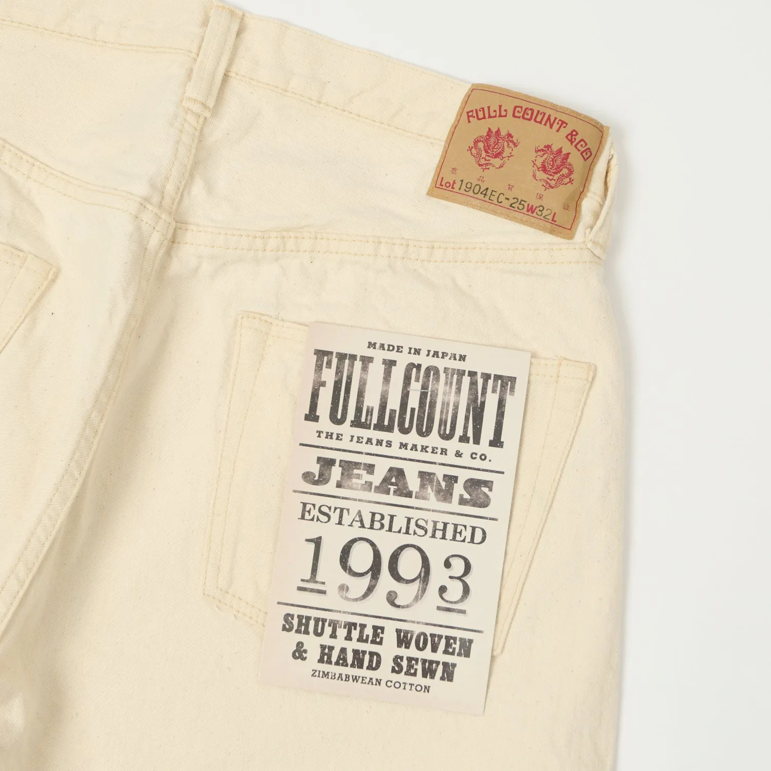 FULLCOUNT 1904 Five Pocket Denim Shorts - Ecru sold by Son of a Stag product image thumbnail 2