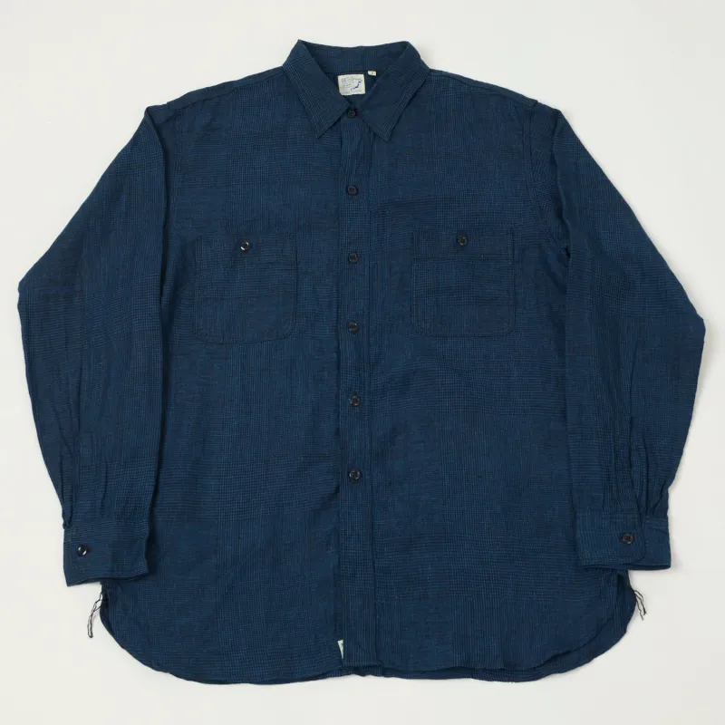 orSlow Linen Poplin Check Work Shirt - Indigo sold by Son of a Stag