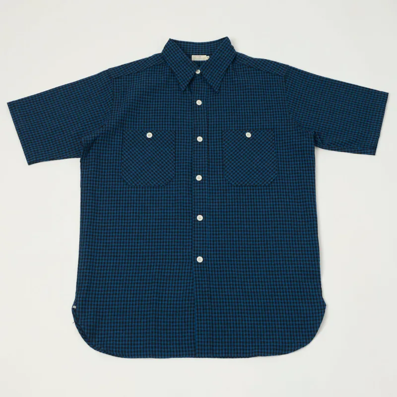 Warehouse & Co 3056 Duck Digger Short Sleeve Gingham Shirt - Blue sold by Son of a Stag