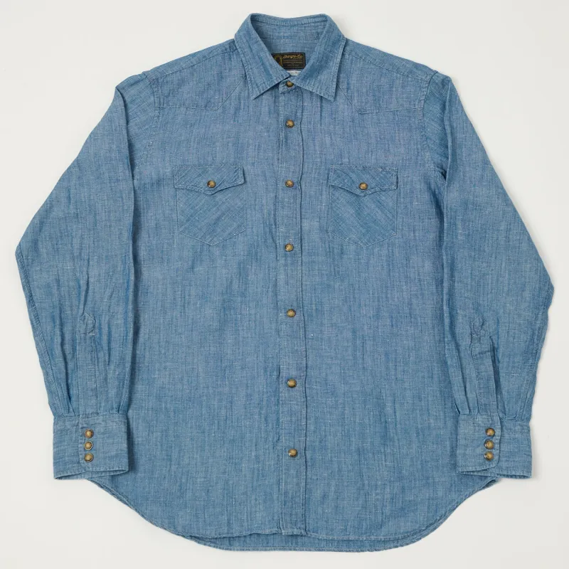 Shangri-La Heritage 'Gonzo' Linen Chambray Western Shirt - Light Blue sold by Son of a Stag