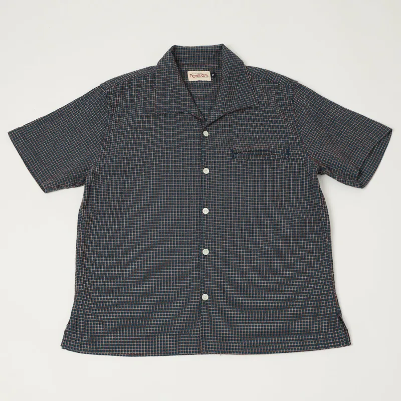 Freenote Cloth 'Cayucos' Seersucker Open Collar Shirt - Blue Plaid sold by Son of a Stag