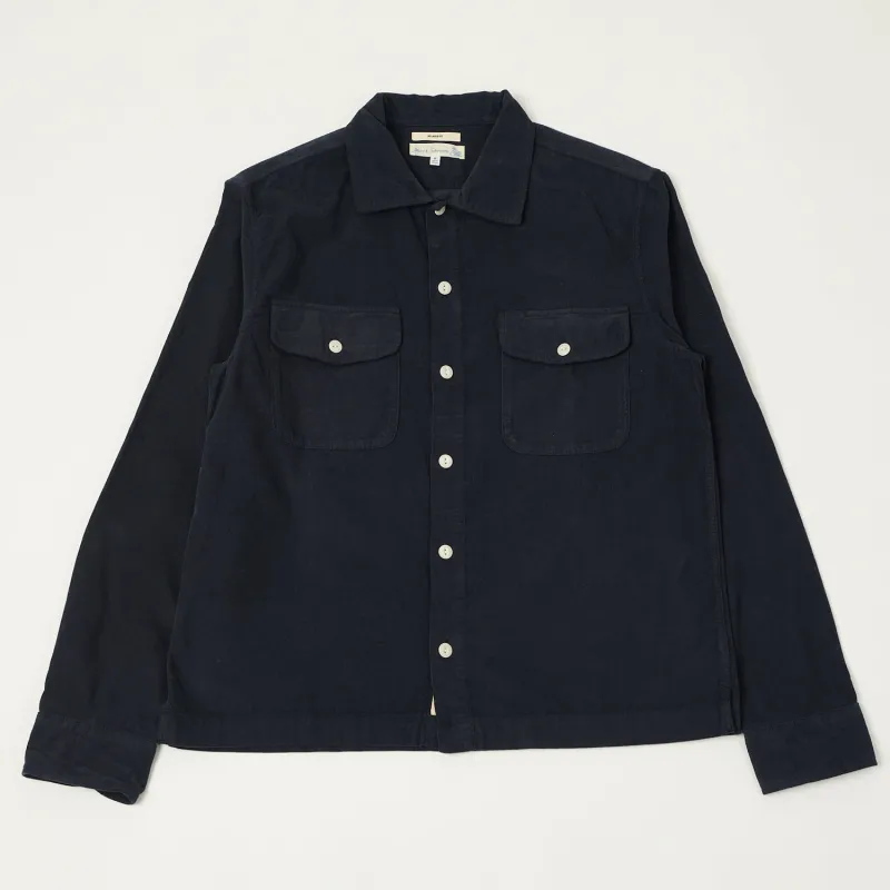 Merz b. Schwanen 'Good Basics' Organic Corduroy Shirt - Night Blue sold by Son of a Stag