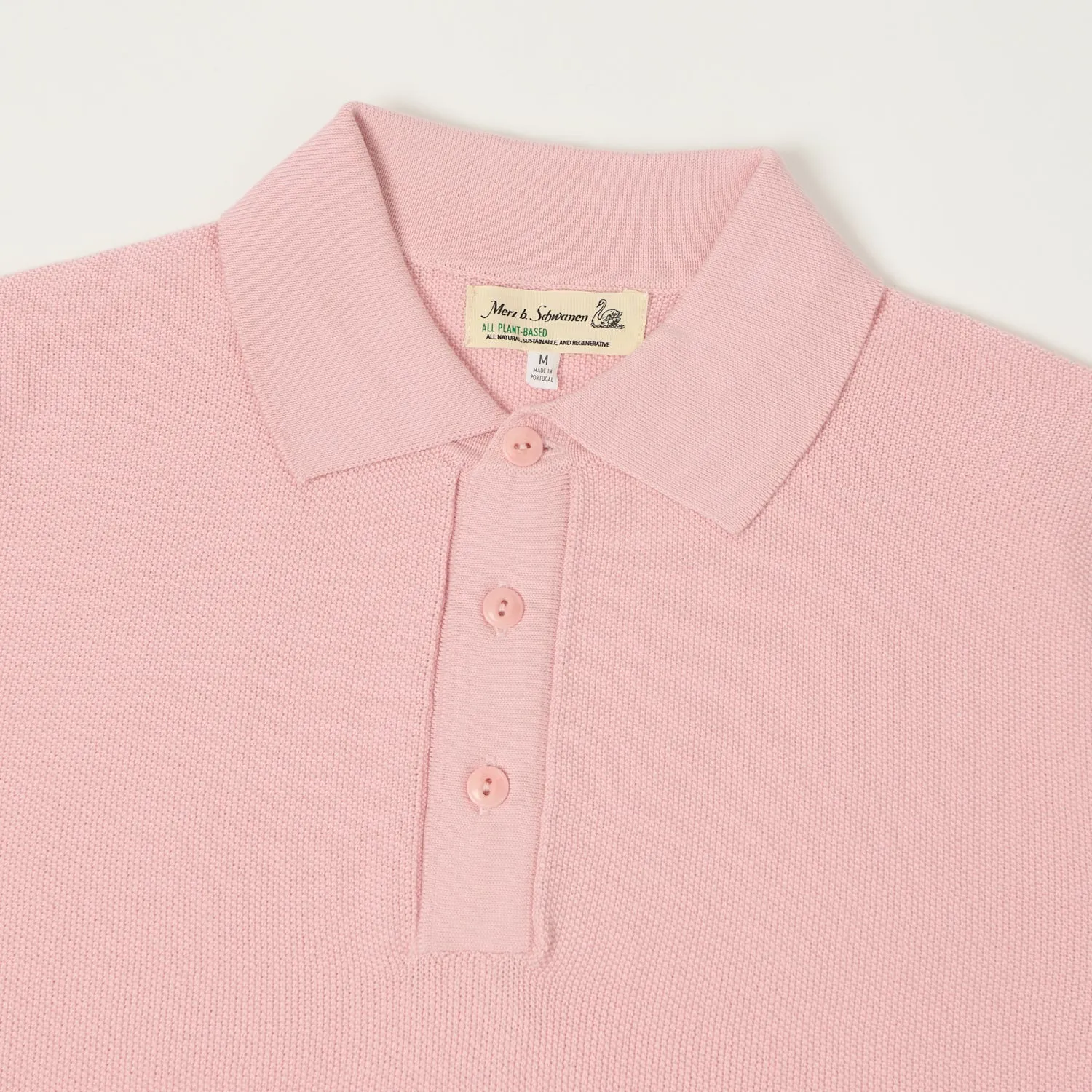 Merz b. Schwanen 'Good Basics' Plant Based Knitted Polo Shirt - Dusted Pink sold by Son of a Stag product image thumbnail 2