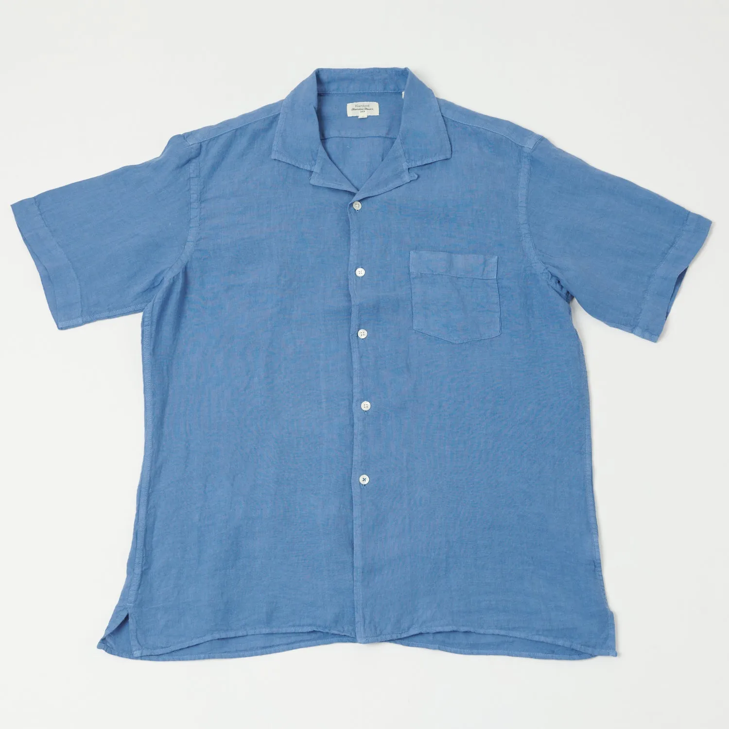 Hartford 'Palm' Camp Collar Linen Shirt - Nautic Blue sold by Son of a Stag