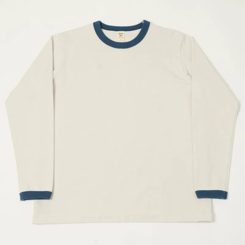 Jackman Long Sleeve Dotsume T-Shirt - Rosin White/Blue made by Jackman
