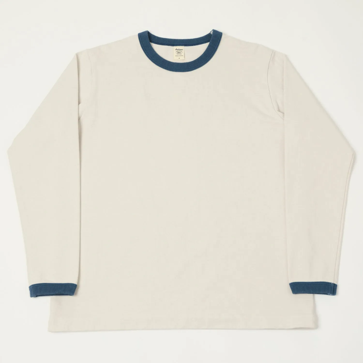 Jackman Long Sleeve Dotsume T-Shirt - Rosin White/Blue sold by Son of a Stag