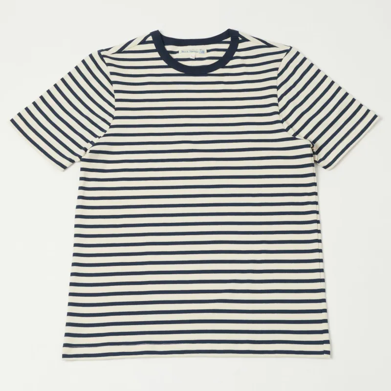 Merz b. Schwanen 2M14 Striped Relaxed T-Shirt - Ink/Nature sold by Son of a Stag