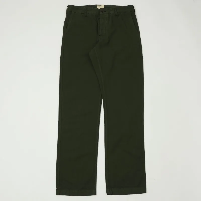 Heimat 'Journey' Herringbone Twill Chinos - Military Green sold by Son of a Stag