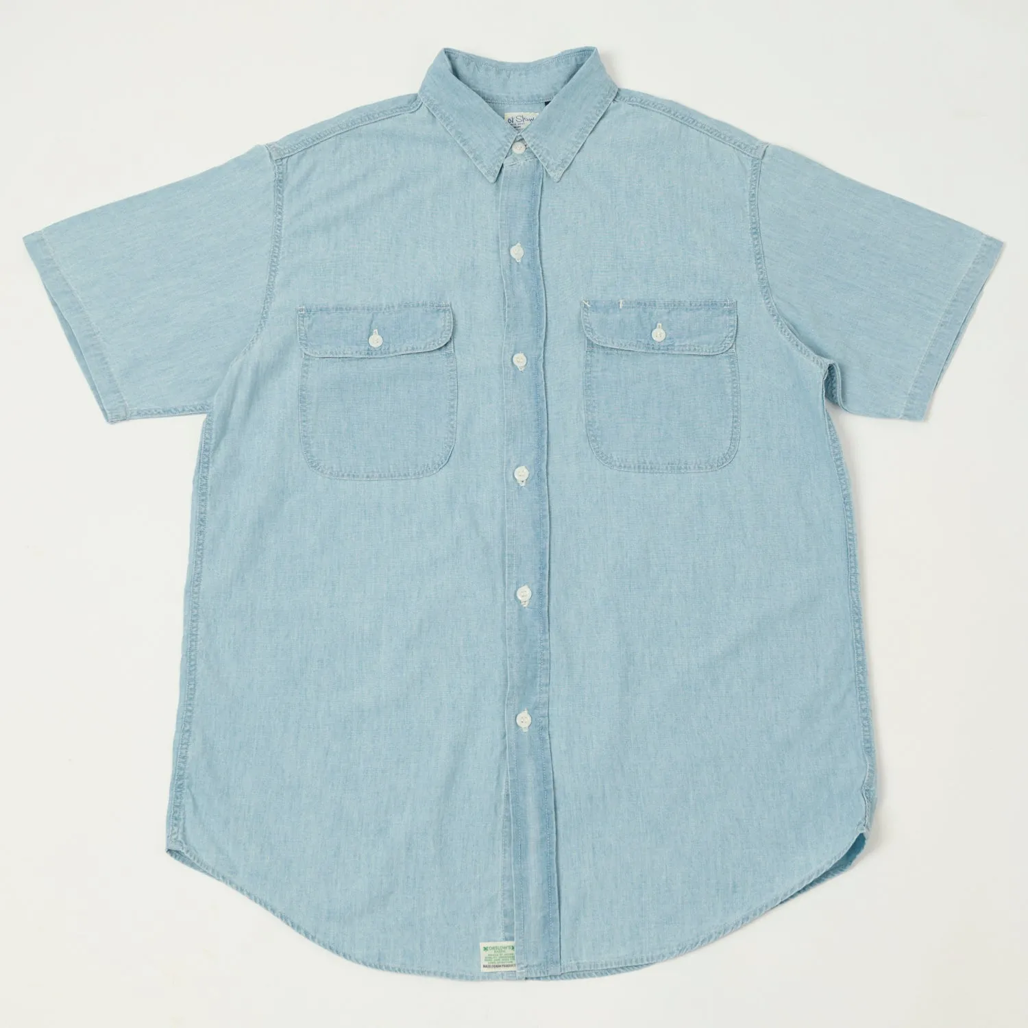 orSlow Short Sleeve Chambray Work Shirt - Bleach Wash sold by Son of a Stag