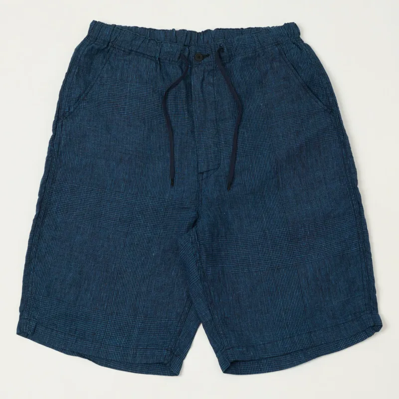 orSlow Linen Poplin Check New Yorker Shorts - Indigo Check sold by Son of a Stag