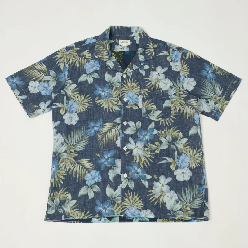 Hartford 'Palm' Camp Collar Hawaiian Shirt - Navy sold by Son of a Stag