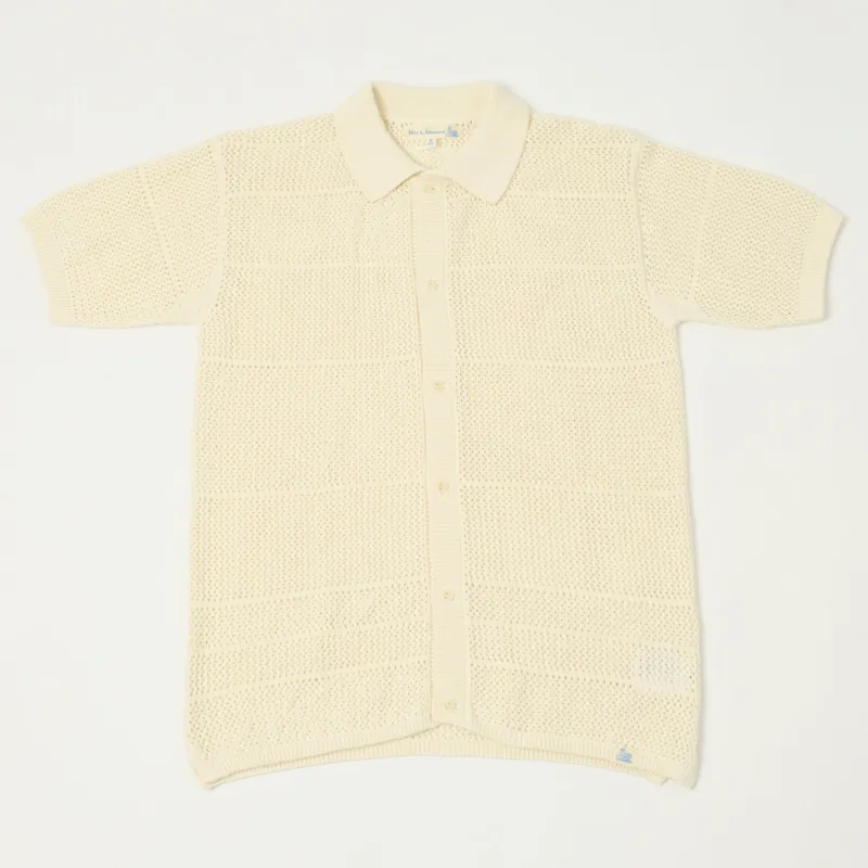 Merz b. Schwanen 'Good Basics' Crochet Polo Shirt - Nature sold by Son of a Stag