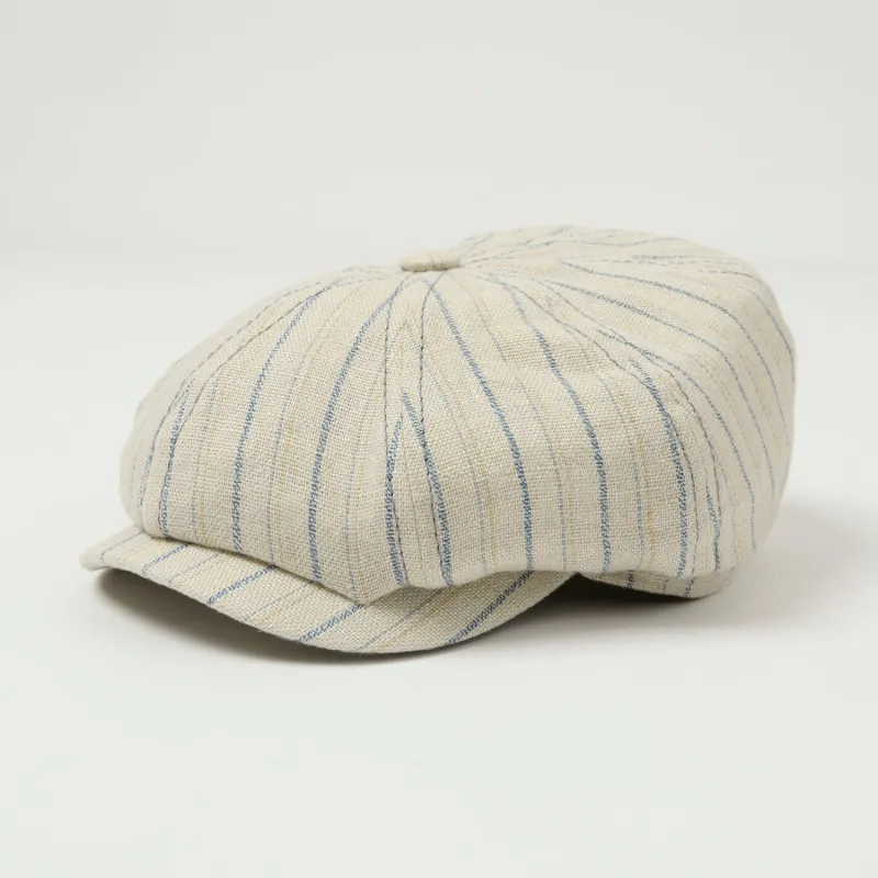 Stetson Hatteras Striped Linen Flat Cap - Nature/Blue sold by Son of a Stag