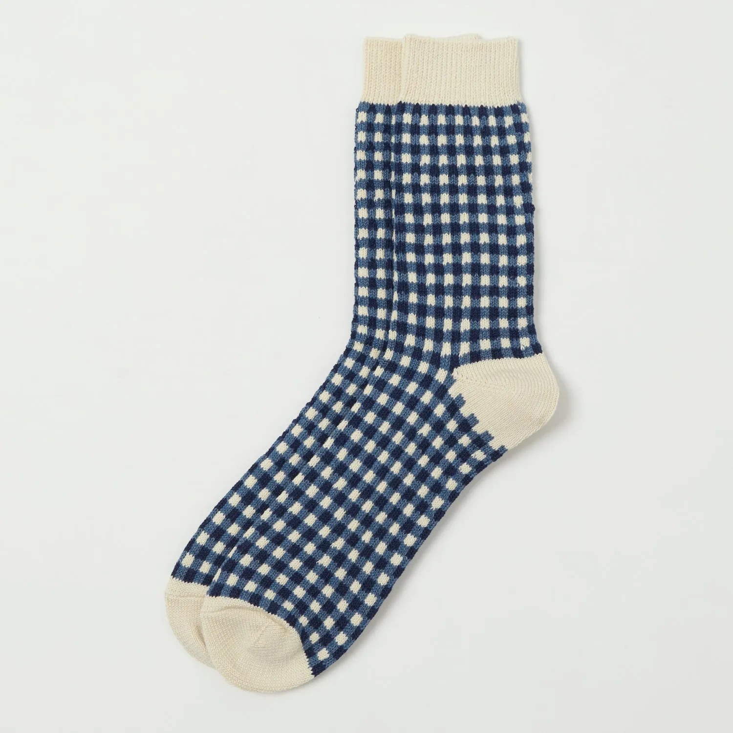 RoToTo Gingham Check Sock - Navy sold by Son of a Stag