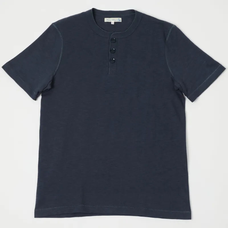 Merz b. Schwanen 2S04SL Heavyweight Short Sleeve Henley - Navy sold by Son of a Stag
