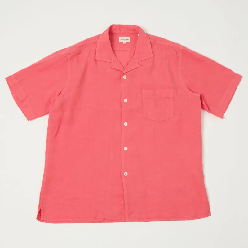 Hartford 'Palm' Camp Collar Linen Shirt - Tangerine sold by Son of a Stag