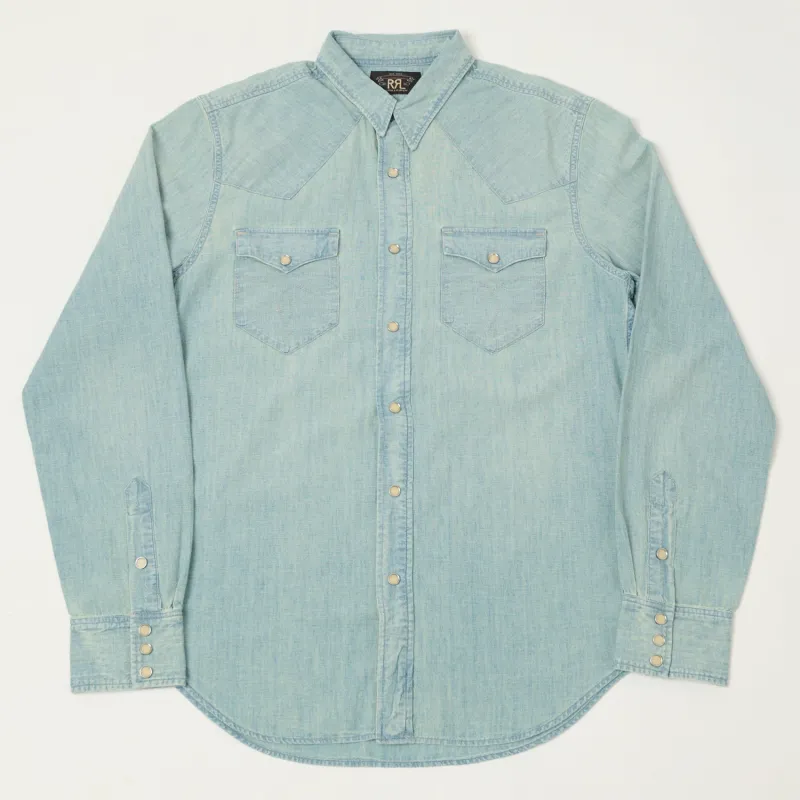 RRL Slim Fit Chambray Western Shirt - Davey Wash sold by Son of a Stag