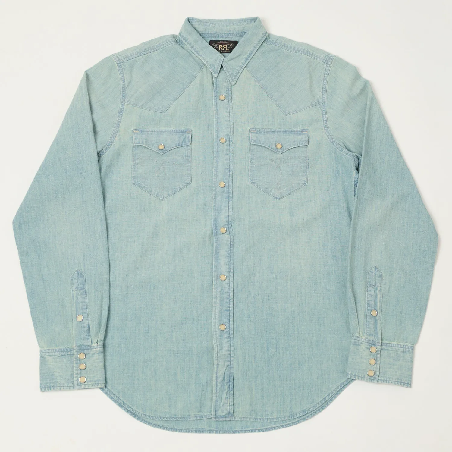 RRL Slim Fit Chambray Western Shirt - Davey Wash sold by Son of a Stag