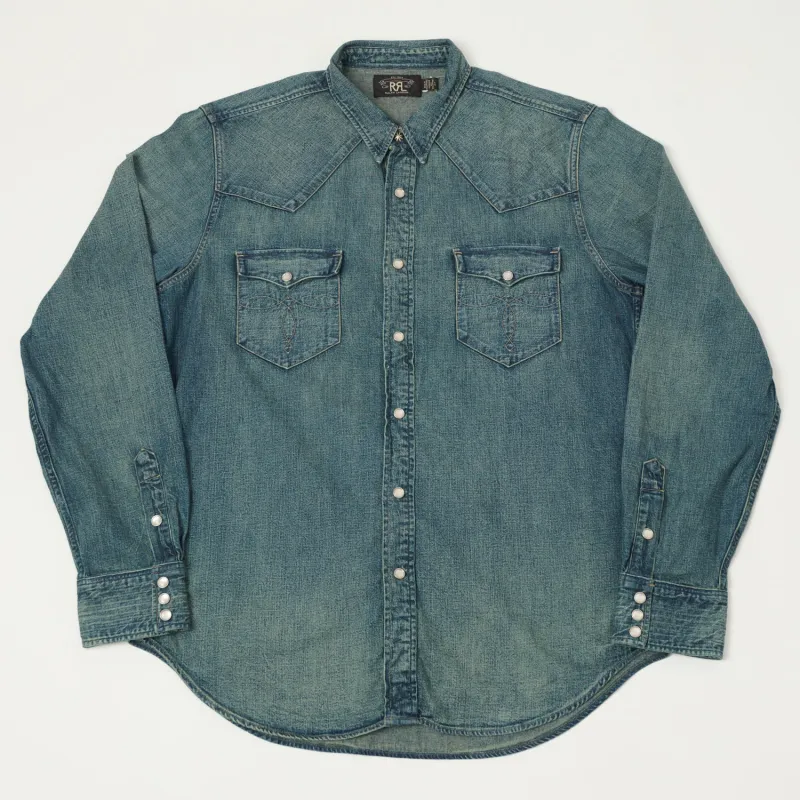 RRL Slim Fit Denim Western Shirt - Dark Wash sold by Son of a Stag