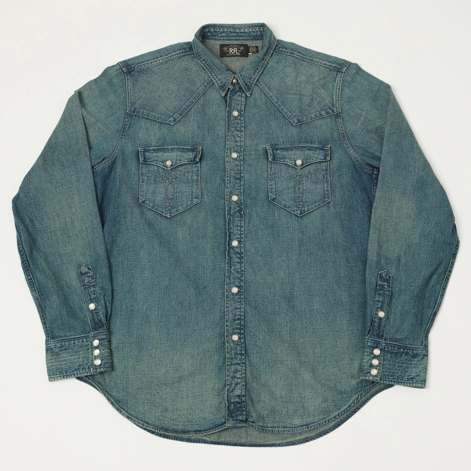 RRL Slim Fit Denim Western Shirt - Dark Wash sold by Son of a Stag