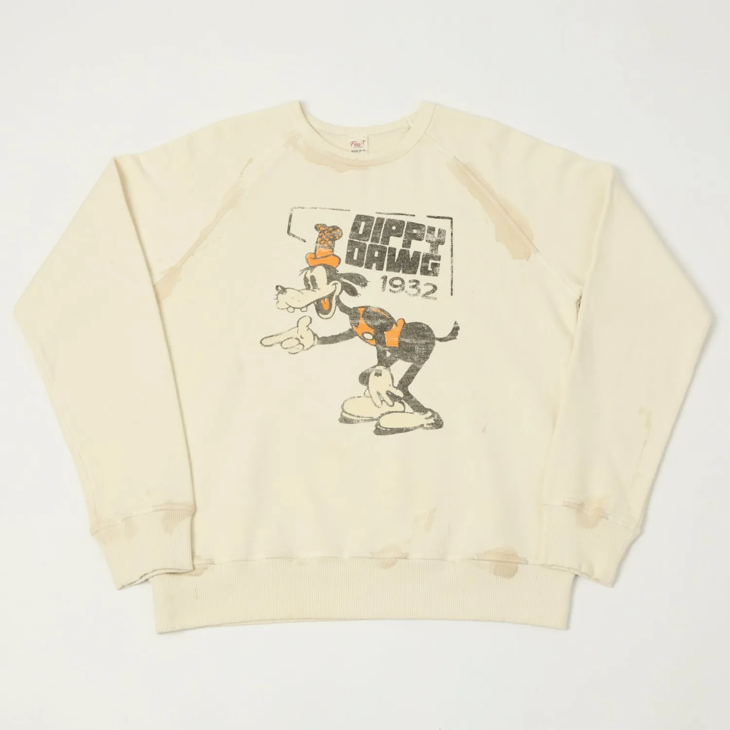 Flea-T 1950s Raglan 'Dippy Dawg' Sweatshirt - White sold by Son of a Stag