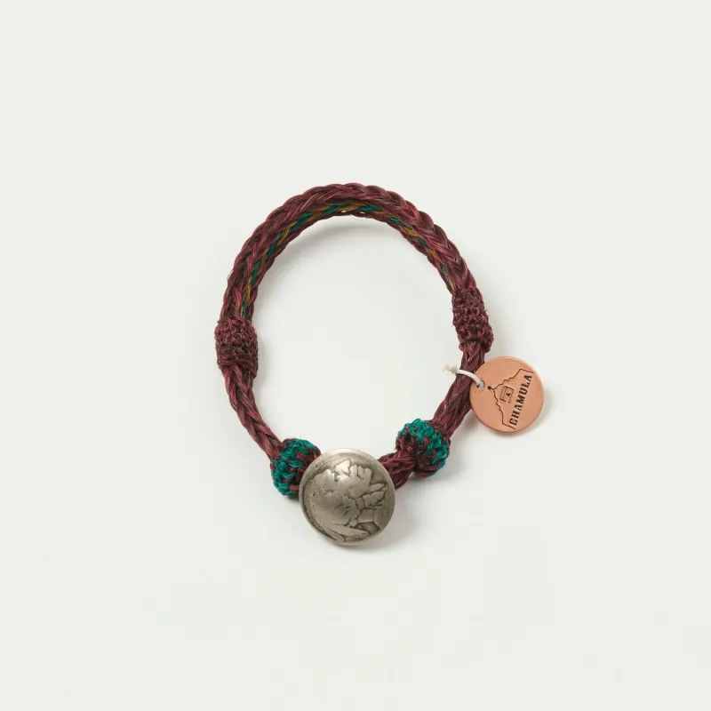 Chamula Horsehair Concho Bracelet - Burgandy/Gold/Green sold by Son of a Stag