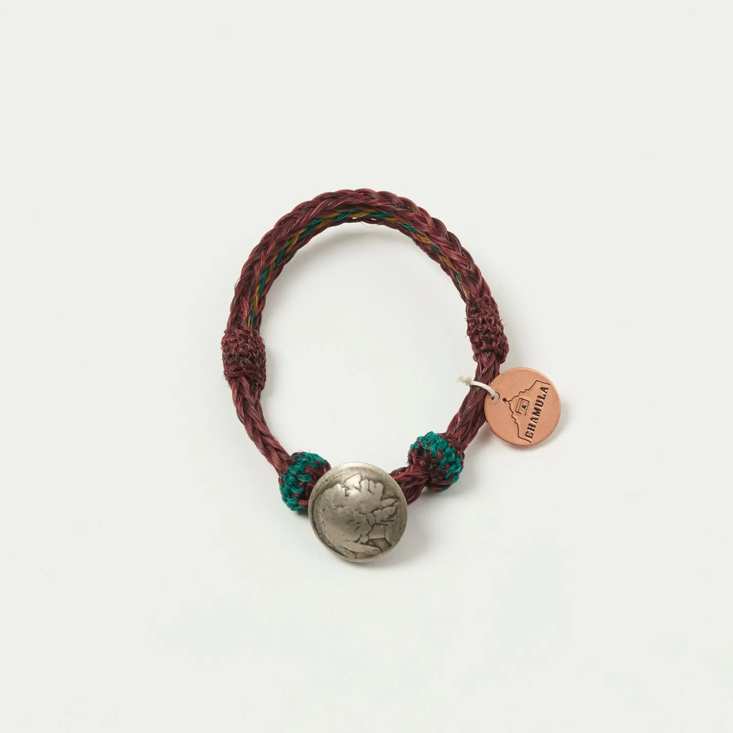Chamula Horsehair Concho Bracelet - Burgandy/Gold/Green sold by Son of a Stag