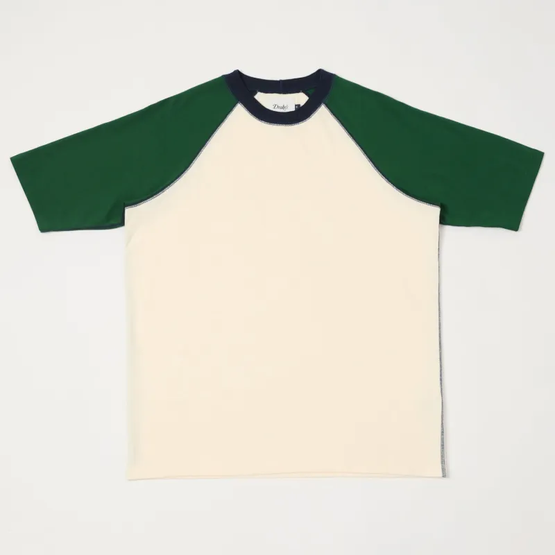 Drake's Raglan Sleeve Hiking Tee - Ecru/Green sold by Son of a Stag