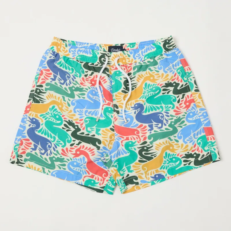 Drake's Ducks Print Drawstring Swim Shorts - Ecru/Multi sold by Son of a Stag