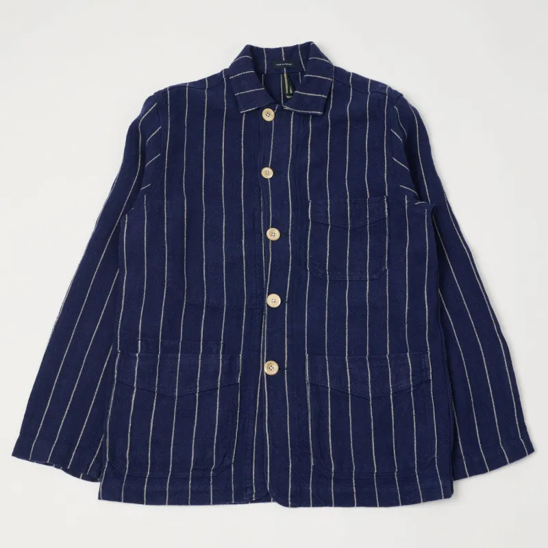 Drake's Heavy Linen Pinstripe Chore Jacket - Navy/White sold by Son of a Stag