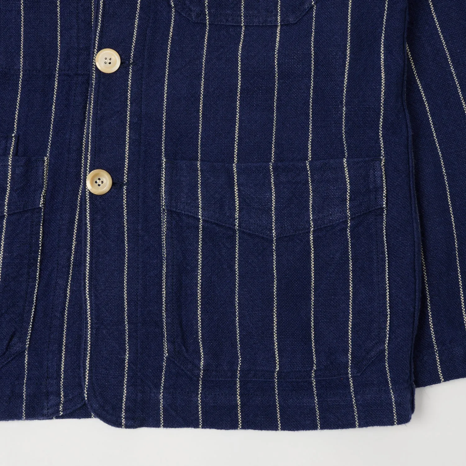 Drake's Heavy Linen Pinstripe Chore Jacket - Navy/White sold by Son of a Stag product image thumbnail 4