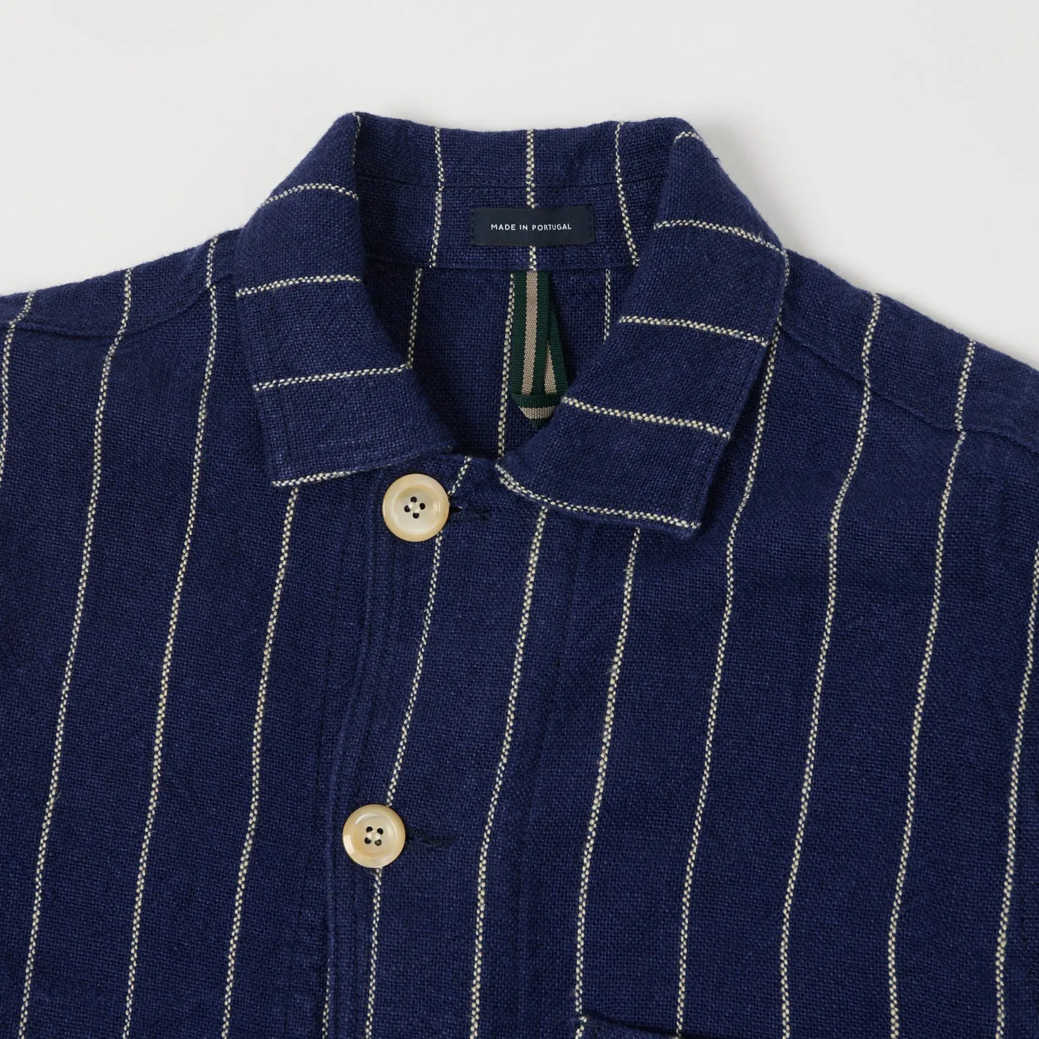 Drake's Heavy Linen Pinstripe Chore Jacket - Navy/White sold by Son of a Stag product image thumbnail 2