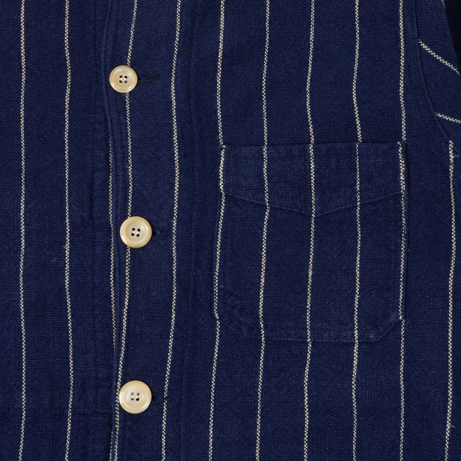 Drake's Heavy Linen Pinstripe Chore Jacket - Navy/White sold by Son of a Stag product image thumbnail 3