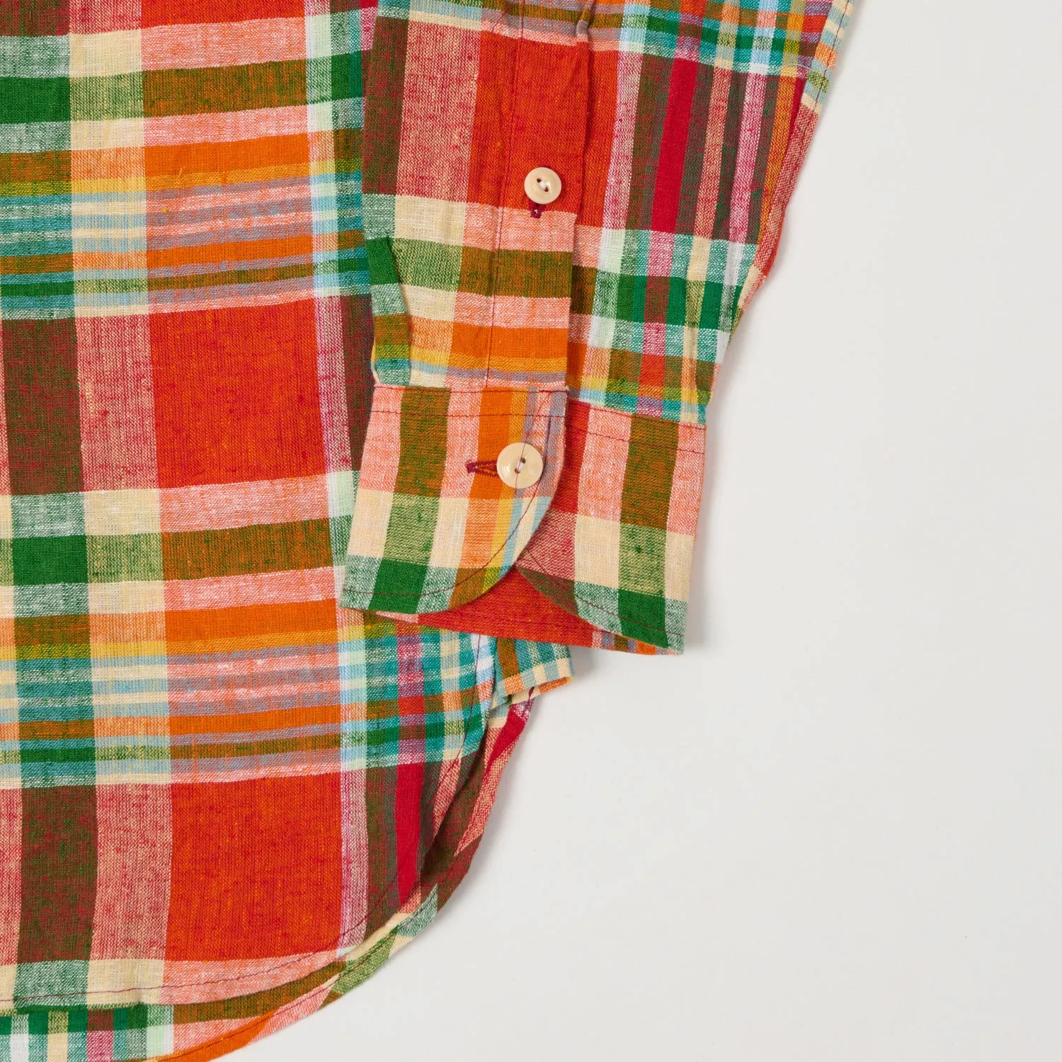 Drake's Cotton Linen Madras Work Shirt - Red/Orange/Green sold by Son of a Stag product image thumbnail 4