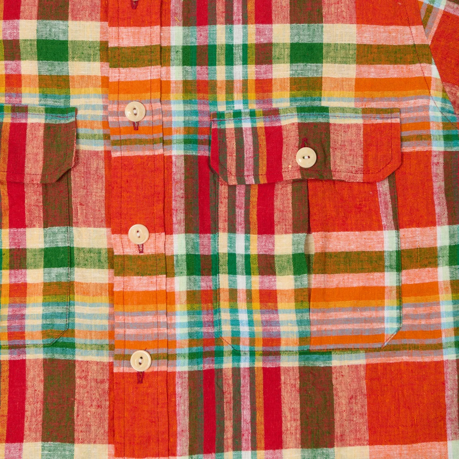 Drake's Cotton Linen Madras Work Shirt - Red/Orange/Green sold by Son of a Stag product image thumbnail 5