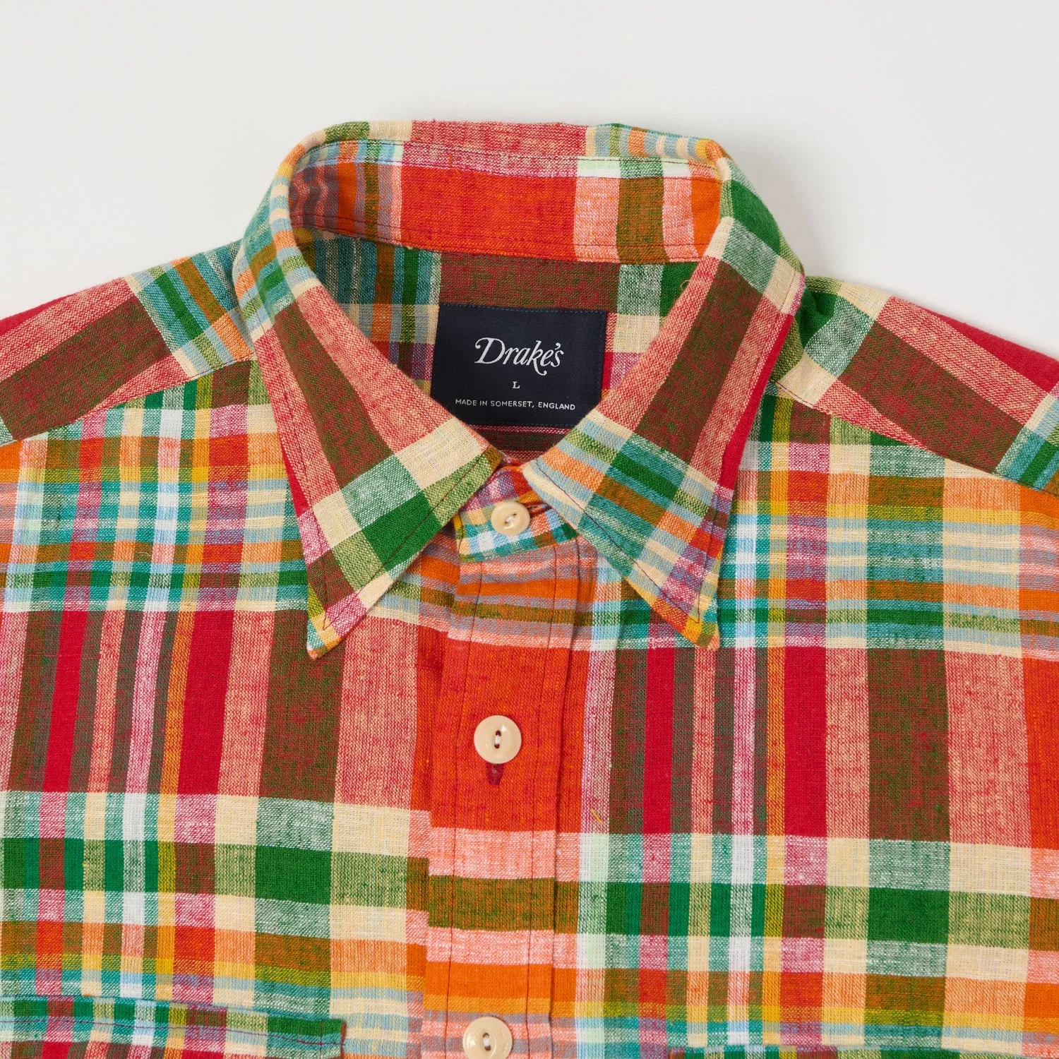 Drake's Cotton Linen Madras Work Shirt - Red/Orange/Green sold by Son of a Stag product image thumbnail 2