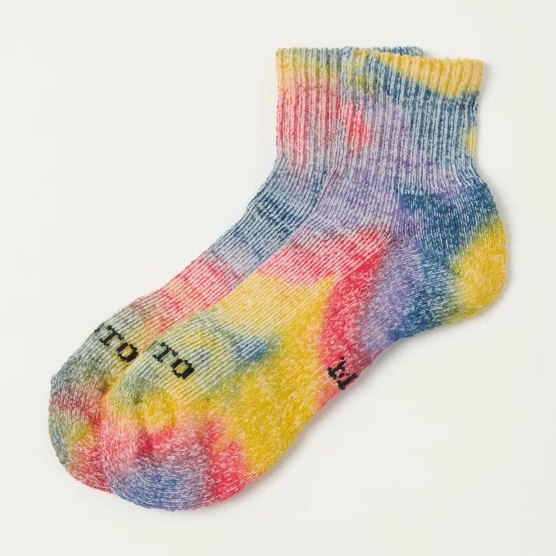 RoToTo Tie Dye  Organic Cotton Pile Ankle Sock - Red/Yellow/Blue sold by Son of a Stag