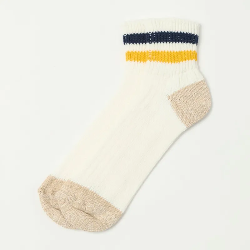 RoToTo Old School Ribbed Ankle Sock - White/Navy/Yellow sold by Son of a Stag