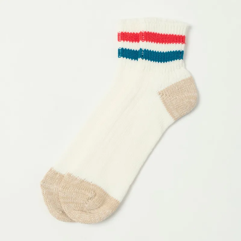 RoToTo Old School Ribbed Ankle Sock - White/Light Red/Mid Blue sold by Son of a Stag