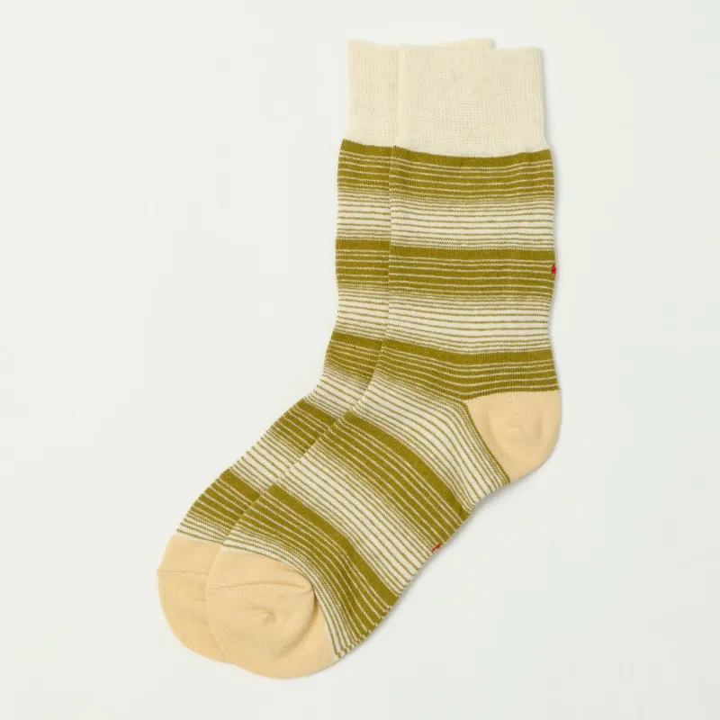 RoToTo Horizontal Stripe Crew Sock - Light Olive sold by Son of a Stag