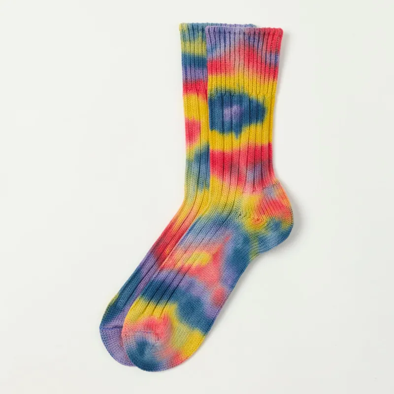 RoToTo Tie Dye Chunky Ribbed Crew Sock - Red/Yellow/Blue sold by Son of a Stag